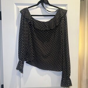 Black and White Polka Dot Women's Top off one shoulder